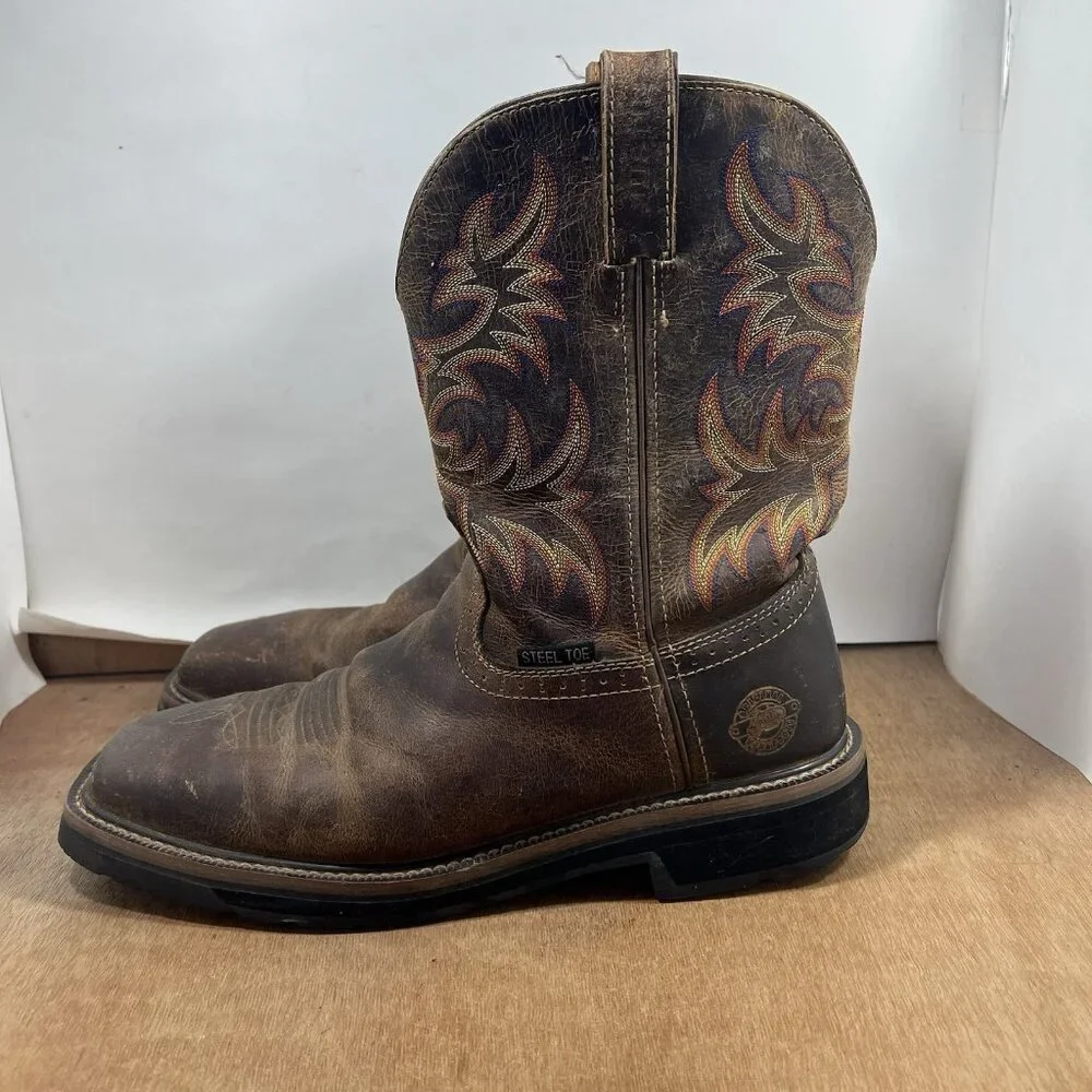 Justin Original Workboots Boots Mens Size 11.5 Brown Steel Toe Square Toe WK4682